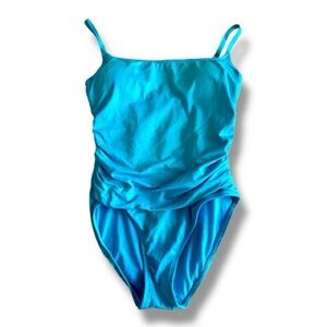 La Blanca Turquoise One Piece Swimsuit Ruched Adjustable Straps Size 8